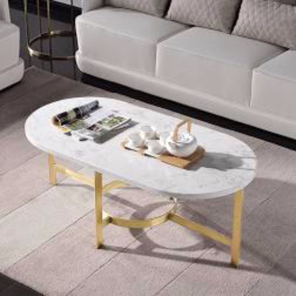 West Elm Marble Brass Oval Coffee Table